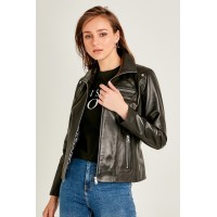 Stylish Black Women's Real Lambskin Leather Jacket