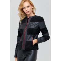 Ruby Red Zippered Women's Leather Jacket in Black