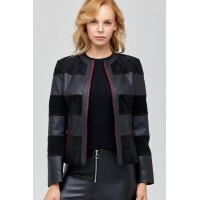 Ruby Red Zippered Women's Leather Jacket in Black