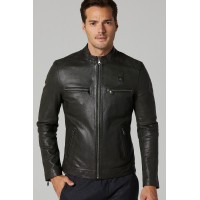 Lucas Men's Lambskin Leather Jacket in Black