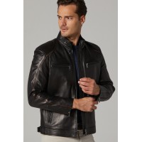 Biker Style Men's Leather Jacket in Black