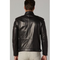 Biker Style Men's Leather Jacket in Black
