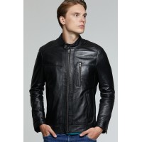 Classic Hugo Men's Leather Jacket in Black