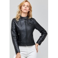 Eira Women's Leather Biker Jacket in Black
