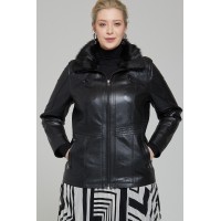 Lona Women's Furry Collar Leather Jacket in Black