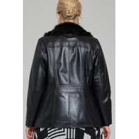 Lona Women's Furry Collar Leather Jacket in Black