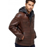 Ronny Vintage Brown Men’s Hooded Leather Jacket