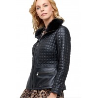 Isabella Diamond Classic Black Ladies Leather Jacket