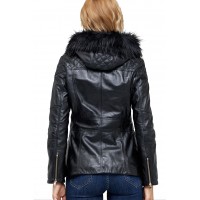 Ovilia Black Leather Peacoat Classic Sheepskin Jacket