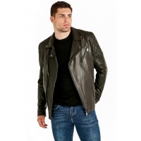Classic Olive Leather Brando Biker Jacket