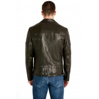Classic Olive Leather Brando Biker Jacket