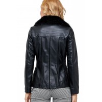 Reina Black Faux Fur Collar Leather Jacket