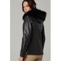 Dazzling Black Hooded Women’s leather jacket