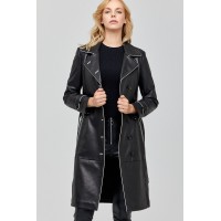 Anastasia Black Leather Women’s Trench Coat