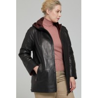 Sophia Women’s Black Hooded Leather Jacket Plus