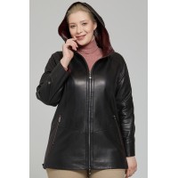 Sophia Women’s Black Hooded Leather Jacket Plus