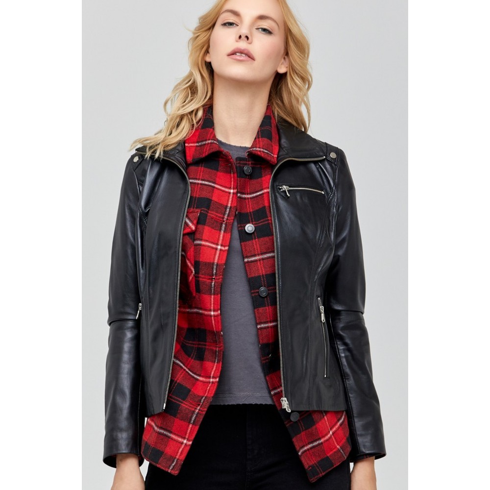 Claris Women’s Sheepskin Black Leather Jacket