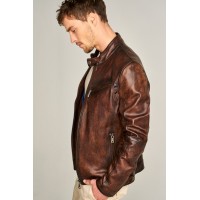 Tony Distressed Brown Slimfit Leather Jacket