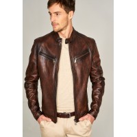 Tony Distressed Brown Slimfit Leather Jacket