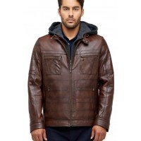 Ronny Vintage Brown Men’s Hooded Leather Jacket