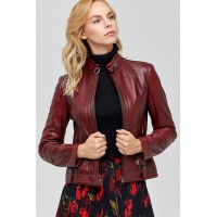 Dahlia Waxed Maroon Leather Jacket