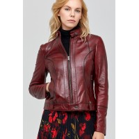 Dahlia Waxed Maroon Leather Jacket