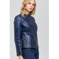 Lucia Women’s Blue Sheepskin Leather Jacket