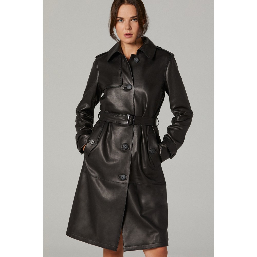 Black Sementha Women’s Leather Coat