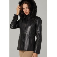 Dazzling Black Hooded Women’s leather jacket