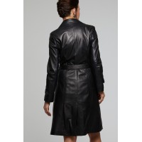 Allifair Black Women's Long Leather Coat
