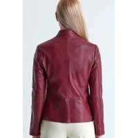 Clara Women's Biker Leather Jacket in Red