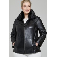Faux Fur Women's Leather Jacket in Black