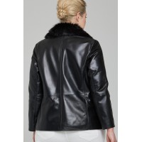 Faux Fur Women's Leather Jacket in Black