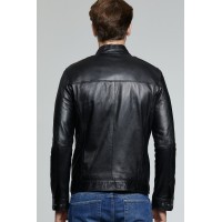 Classic Hugo Men's Leather Jacket in Black