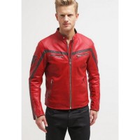 Columbus Red Leather Mens Motorcycle Jacket For Sale