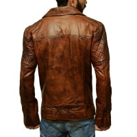 Distressed Brown Slim Fit Body Leather Jacket