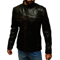 Stylish Dark Black Real Leather Jacket For Man