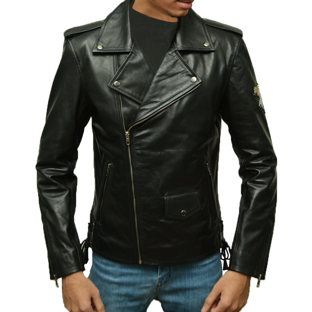 American Eagle Black Leather Jacket Slim Fit
