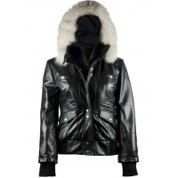 Bomber Womens Fur Black Leather Hooded Jacket