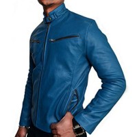 Brando Men's Blue Casual Slimfit Biker Leather Jacket