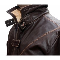 Brown Leather WD Trench Leather Coat for Sale