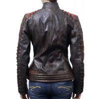Cafe Racer Vintage Women's Ox Blood Waxed Brown Leather Jacket
