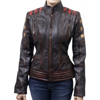Cafe Racer Vintage Women's Ox Blood Waxed Brown Leather Jacket