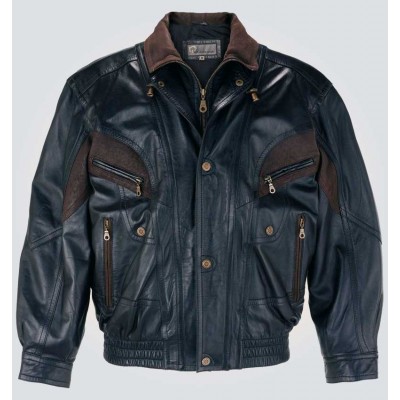 Black and Brown Men's Bomber Genuine Leather Jacket