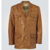 Men's Stylish Safari Antique Brown Genuine Leather Jacket/Coat