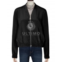 Women Bomber Black Stylish Silk Jacket