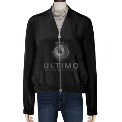 Women Bomber Black Stylish Silk Jacket