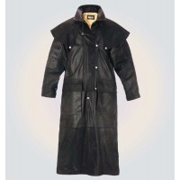 Black Stylish High Quality Genuine Leather Long Trench Coat 