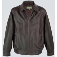 Brown Leather Blouson with Two Side Pockets