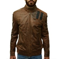 Mens Slim Fit Distressed Brown Leather Jacket